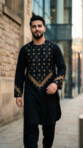 Classic Black Shalwar Kameez with Golden Embroidery