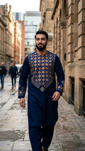 Royal Blue Shalwar Kameez with Gold Embroidery
