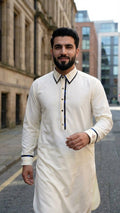 Elegant Off-White Shalwar Kameez with Contrast Detailing