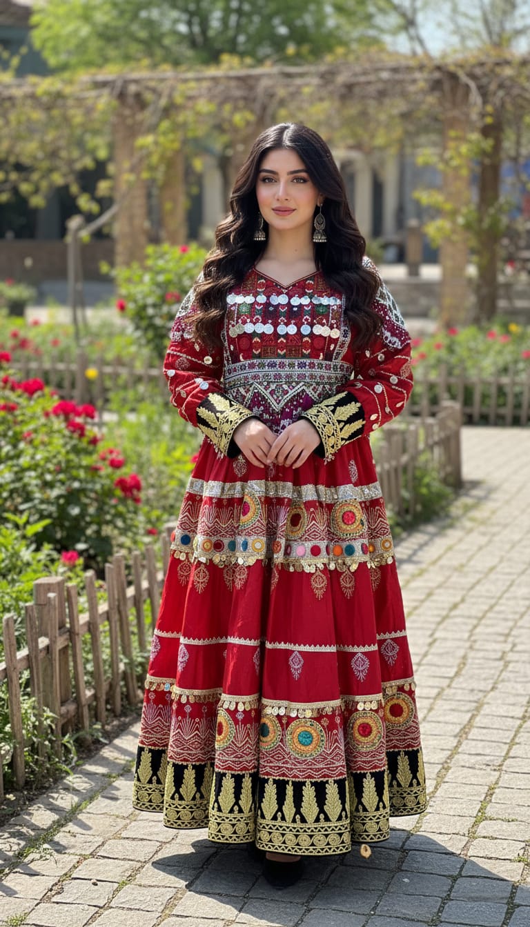 Elegant Red Traditional Embroidered Dress