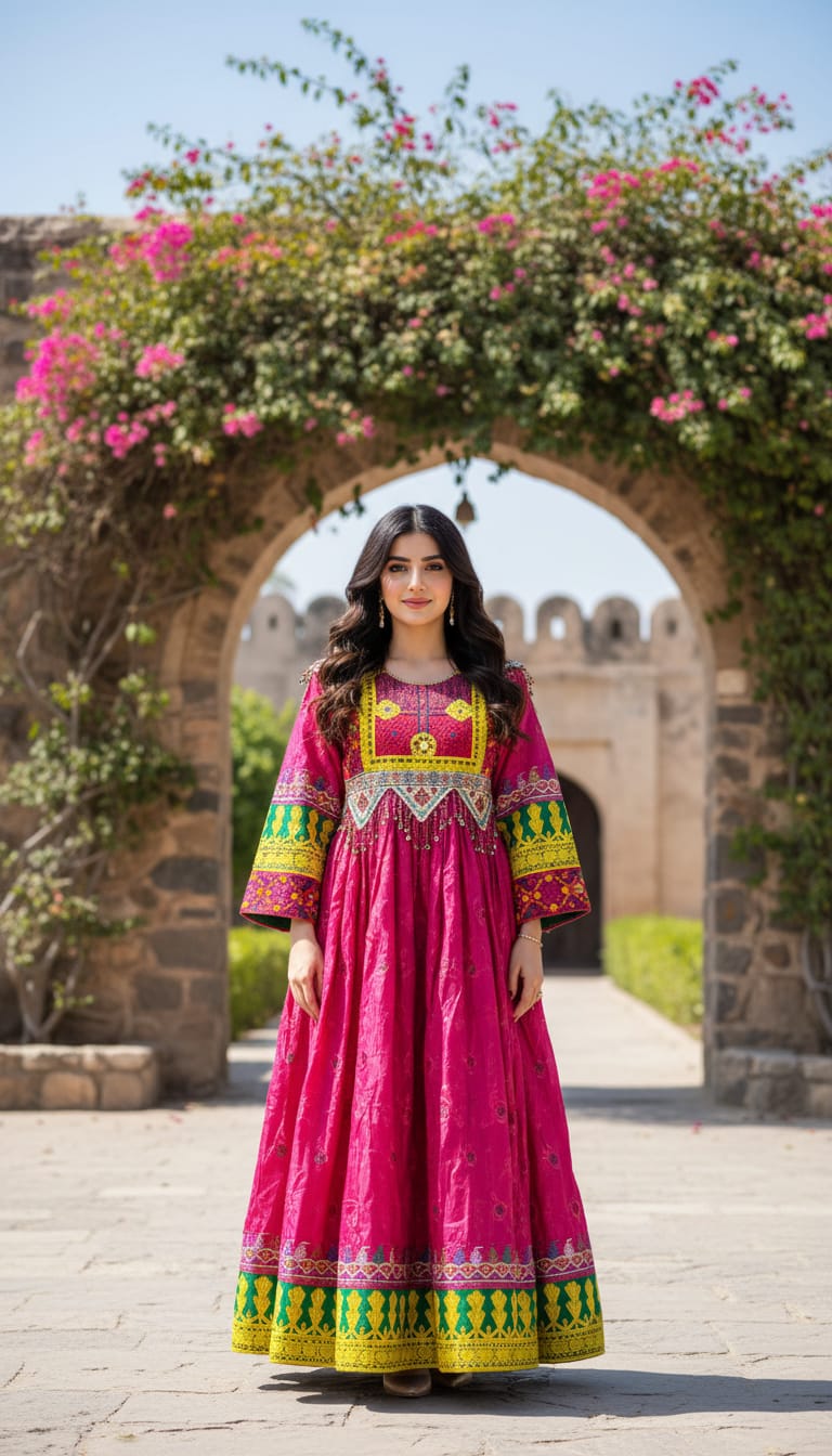 Elegant Pink Traditional Dress with Embroidery