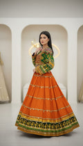 Vibrant Orange & Green Traditional Embroidered Dress