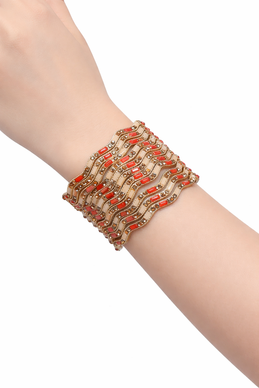 Elegant Red & Gold Cuff Bangles ښکلي سره او طلایي کلک بنګړي