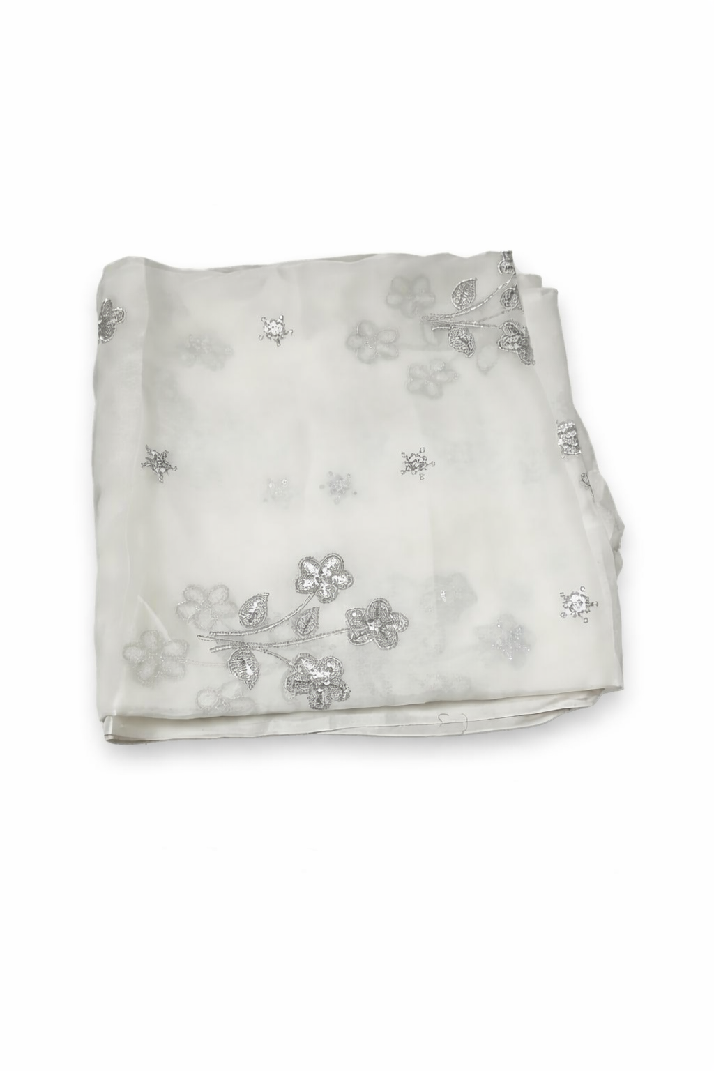 Elegant White Embroidered Chiffon Dupatta ښکلی سپین ګلدوزي شوی شیفون دوپټه