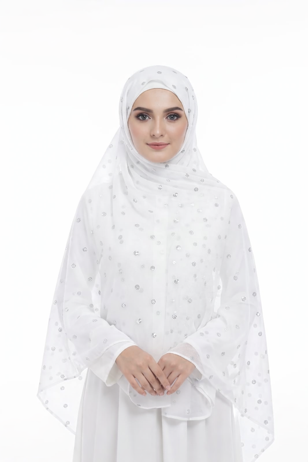 White Chiffon Dupatta with Silver Sequin Work سپین شیفون دوپټہ د سپینو سیکوین کار سره