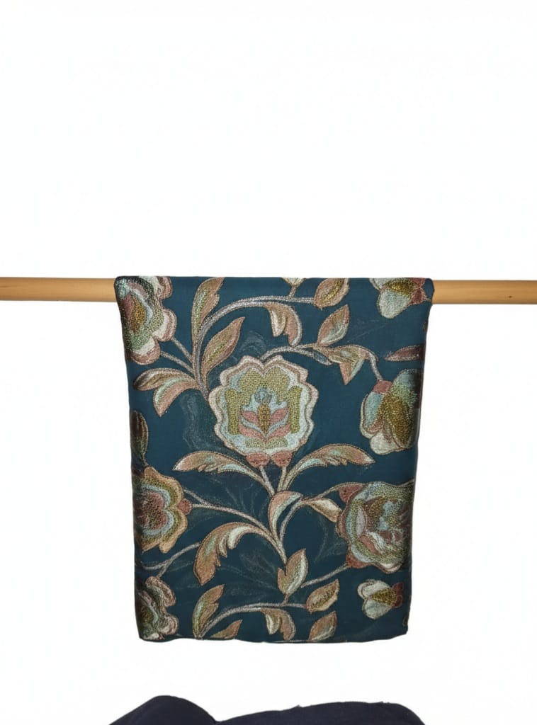 Elegant Floral Shawl – Teal Blue ښکلی ګلدار شال – شین آبي رنګ