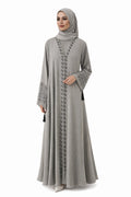 Elegant Embroidered Modest Abaya – Grey ښکلی ګنډل شوی حجاب ابایا – خړ رنګ