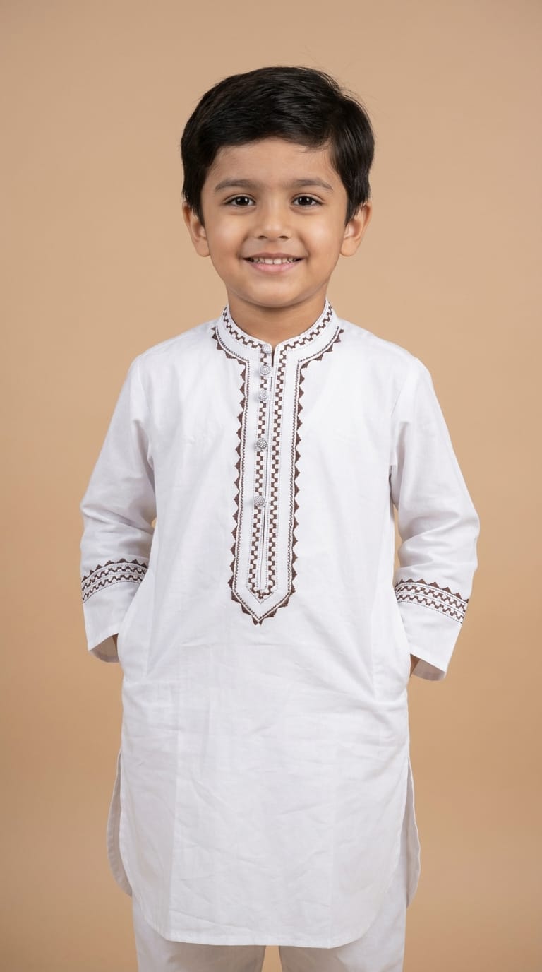 Elegant White Afghani Kids Clothes – Traditional Embroidered Outfit