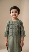 Stylish Green Afghani Kids Clothes – Traditional Embroidered Design