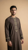 Elegant Brown Afghani Men’s Clothes – Traditional Embroidered Design