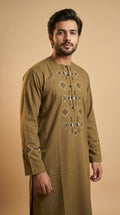 Classic Olive Afghani Men’s Clothes – Traditional Embroidered Style