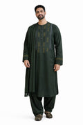 Elegant Dark Green Afghani Men’s Clothes – Traditional Embroidered Style