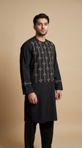 Classic Black Afghani Men’s Clothes – Traditional Embroidered Style
