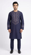 Classic Navy Blue Afghani Men’s Clothes – Traditional Embroidered Design