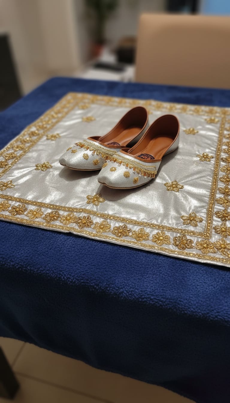 Silver Embroidered Traditional Shoes د سپينو زرو ګنډل شوي دوديز بوټان