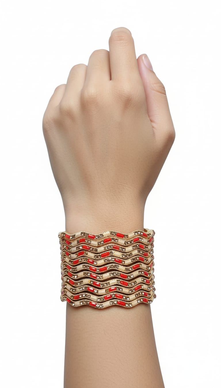 Elegant Red & Gold Cuff Bangles ښکلي سره او طلایي کلک بنګړي