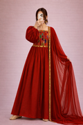 Royal  Red Embroidered Anarkali Dress with Dupatta