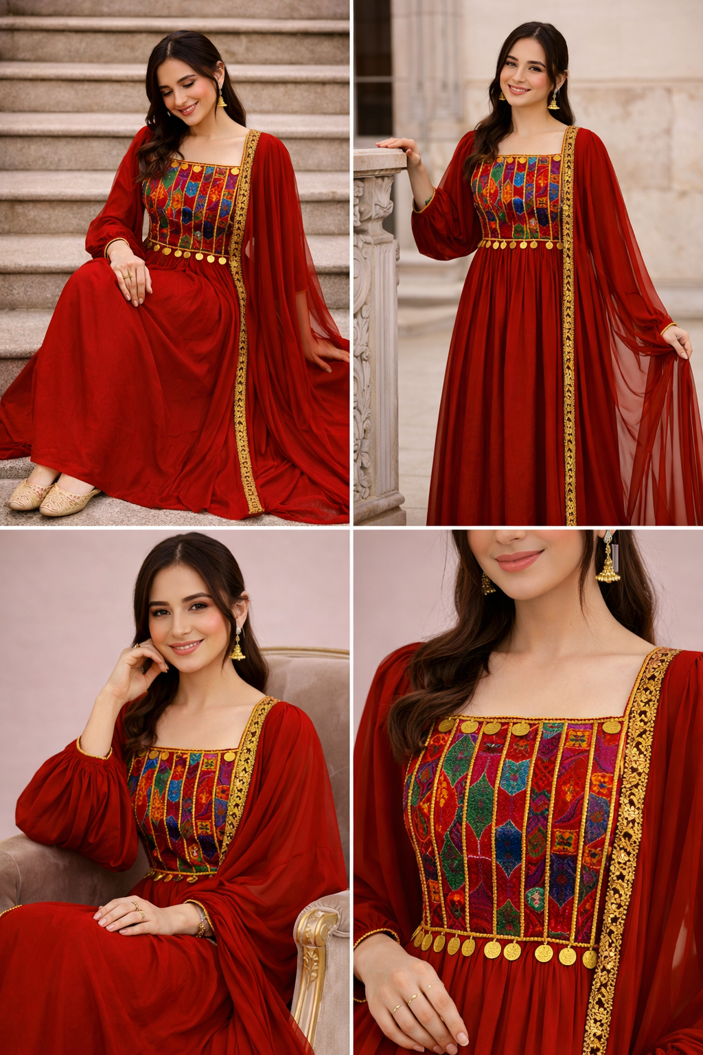 Royal  Red Embroidered Anarkali Dress with Dupatta